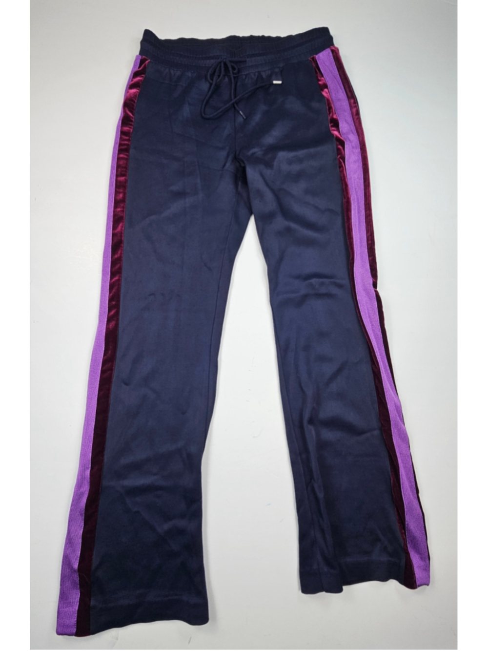 Sandro Paris Velvet Side Stripe Track Pants Women’s 38 Navy Wide Leg